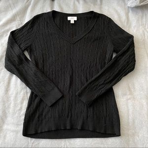 LOFT Cable Knit Black V-neck Sweater